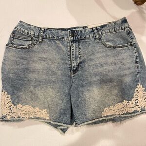 Denim Lace Trim Women Shorts